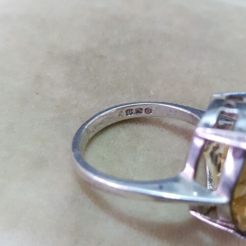 Vintage 925 Sterling Silver Ring, Natural Citrine, Size L.5 US 6, Edinburgh 1968 - Picture 6 of 7