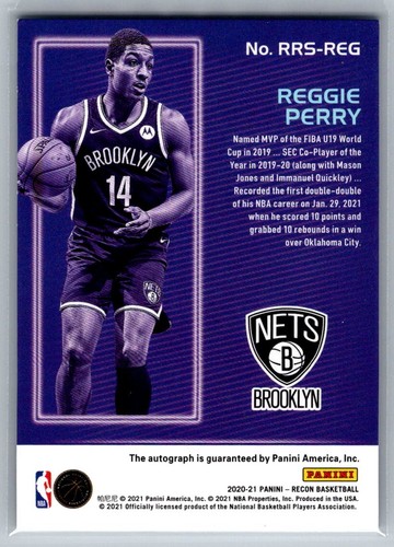 2020-21 Panini Recon #RRS-REG Reggie Perry Blue Rookie Auto 37/49 RC NETS - Picture 2 of 2