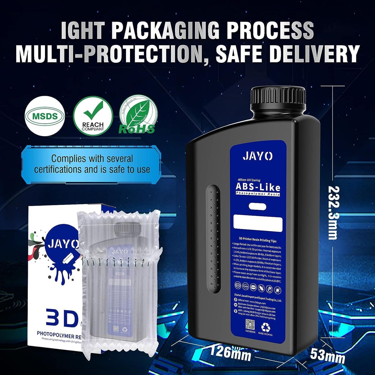 Jayo 3kg padrão/como abs/padrão plus/resina de impressora 3d de lavagem