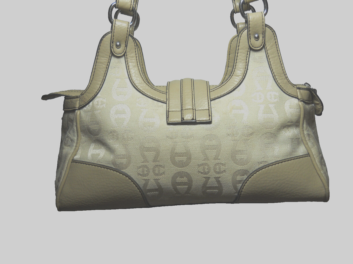 Etienne Aigner Beige Logo Three Compartment Fabric Baguette 
