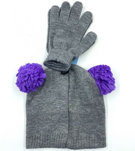 Fingerlings Monkey Hat & Glove Set Gray Purple Pom Pom Youth One Size NEW - Picture 2 of 5