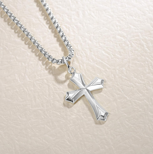 Collana Croce Ciondolo in Argento Sterling 925 Con Catena in Acciaio Inossidabil - Foto 3 di 12