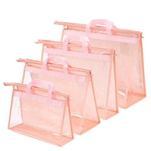 4Pk Clear Dust Bags for Purse Handbag Storage Organizer Dust Free Bags w/ Hooks