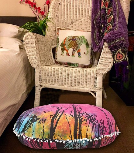 32" Multi Locust Tree Floor Pillow Meditation Bohemian Cushion Seating Cover - Picture 4 of 4