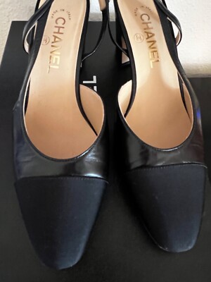 Chanel Black Slingbacks Size 38 Leather | eBay Chanel Black Slingbacks Size 38 Leather | eBay
