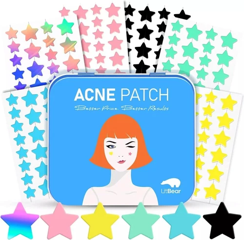 Litbear Acne Pimple Patch, 6 Colors 168 Dots Star Pimple Patches with Case, Tea