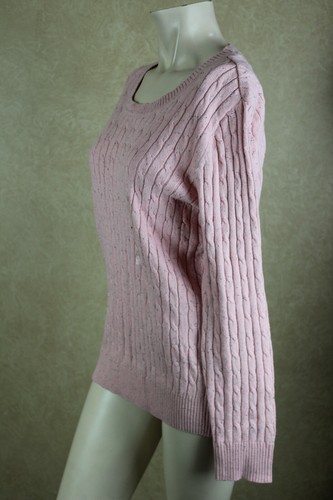 Nuevo suéter Karen Scott rosa cuello redondo tejido con cable talla PS R10A3 - Imagen 4 de 4