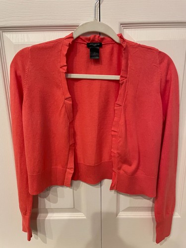 Ann Taylor Sweater Womens XS Linen Blend Coral Open Front Cardigan