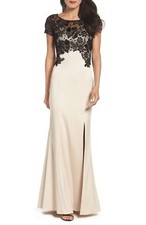 Adrianna Papell Lace Mermaid Gown  SZ 8 Black/Champagne