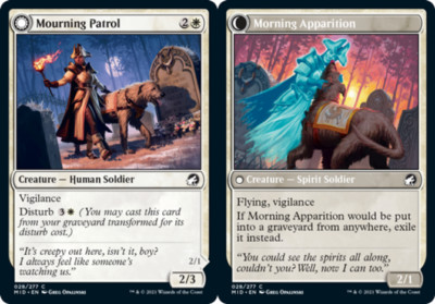 mtg cards with disturb Phantom Carriage [Innistrad: Midnight Hunt] create a token thats a copy of enchanted creature Mischievous Catgeist // Catlike Curiosity