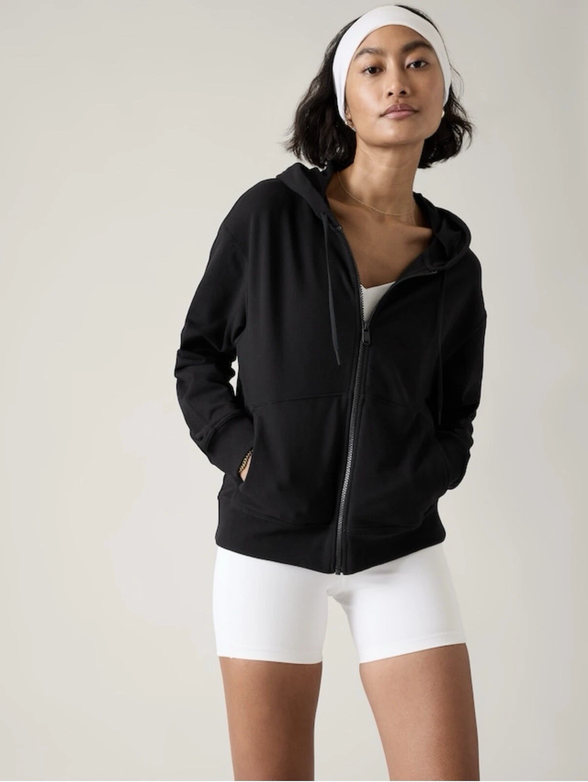 Athleta Retroterry Full Zip Hoodie XL X Large Black #891770