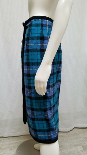 Vintage 50/60's Blue Plaid / Black Wool Reversible WRAP SKIRT - Size M - EUC - Picture 4 of 10