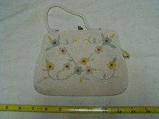Beautiful White Beaded LaRegale Purse  Strap, Brass Dual Clasp, Colored Flowers