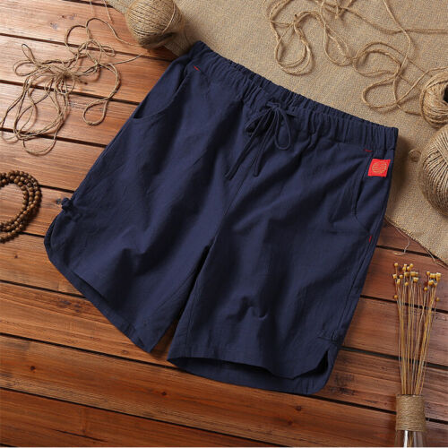 Uomo Cotone Lino Pantaloncini Estate Spiaggia Casual Coulisse Chino Larga Corto - Imagen 16 de 18