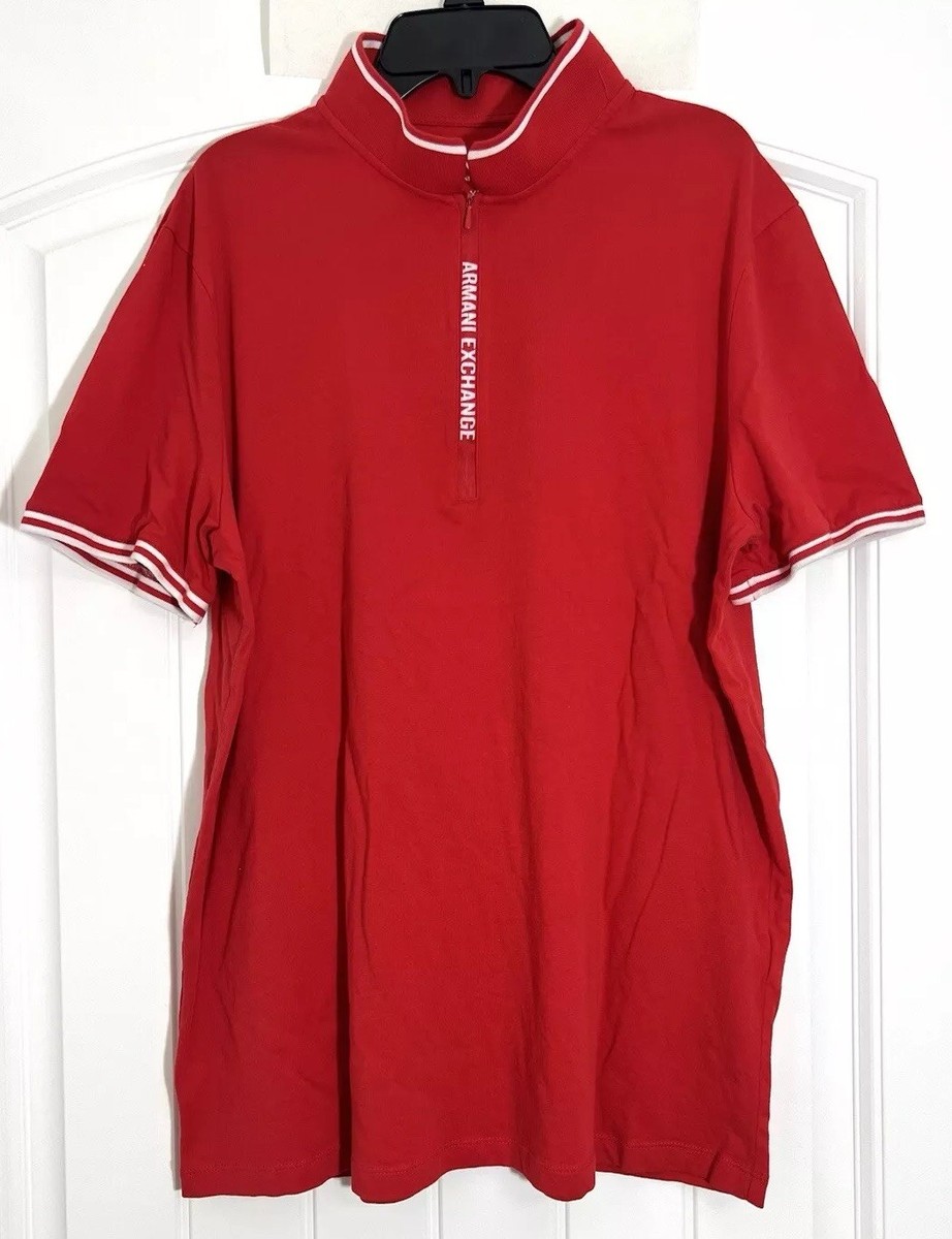 Armani Exchange Red Polo Shirt A|X Size L/ XL , White Stripes Slim