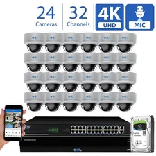 32 Channel NVR (24) 4K Microphone Varifocal IP PoE Dome Security Camera System