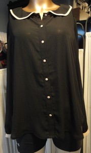 Forever-21-Women-039-s-Long-Sleeve-Button-Semi-Sheer-Blouse-Medium-Black-amp-Beige