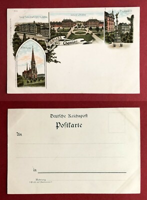 Litho AK CHEMNITZ um 1900 Siegesdenkmal, Schlachthof, St. Petrikirche  ( 82018