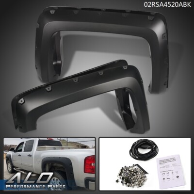 Fits 07-14 Silverado Long Bed 6.5 8 FT Black PP Front Rear Fender Flares Cover
