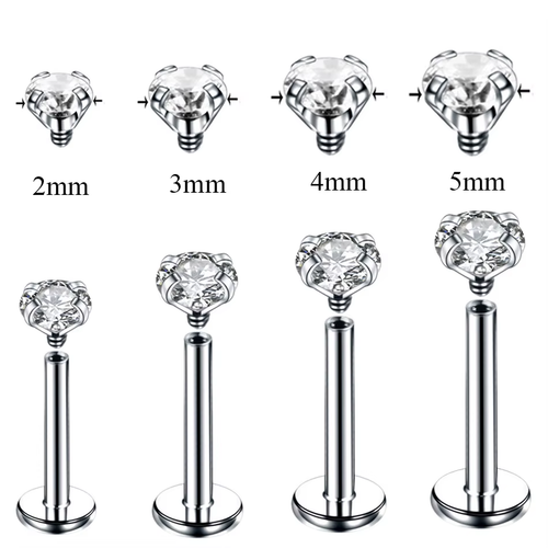 16G 14G Zircon Labret Piercings Lip Stud Rings Stainless Steel Ear Tragus Cartil