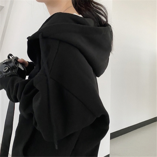 Y2K Vintage Solid Color Oversized Hoodies Pocket Zip Up Women's Harajuku Top - Picture 6 of 13