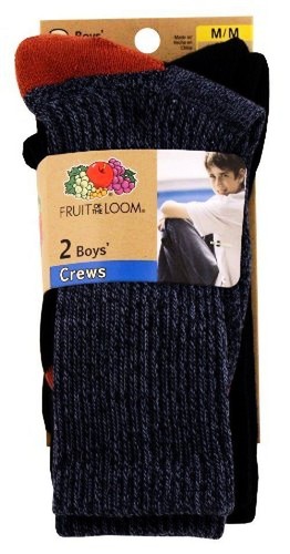 FRUIT OF THE LOOM BIG BOYS' 2 -PACK COMFORT CREW SOCKS MEDIUM 9 - 2.5 SHOE NEW - Picture 2 of 2