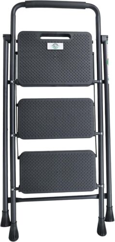 Compact Folding Step Stool - Dark Gray, 3-Step Ladder with Anti-Slip Design - Picture 4 of 8