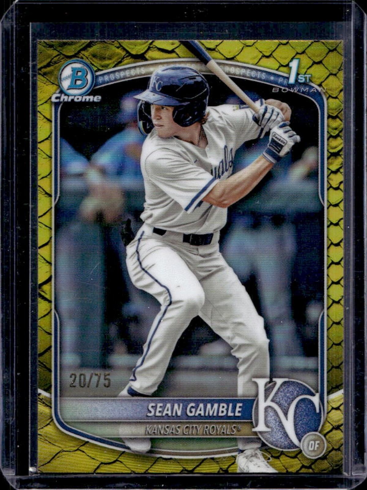 2025 Bowman Draft Sean Gamble Chrome Yellow Reptilian Refractor 1st #/75 Royals