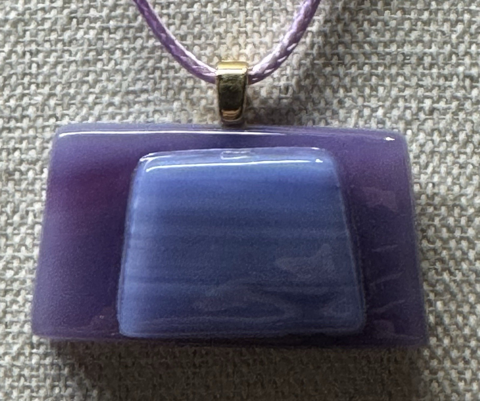 Vintage Handcrafted Purple Rectangular Glass Pend… - image 1