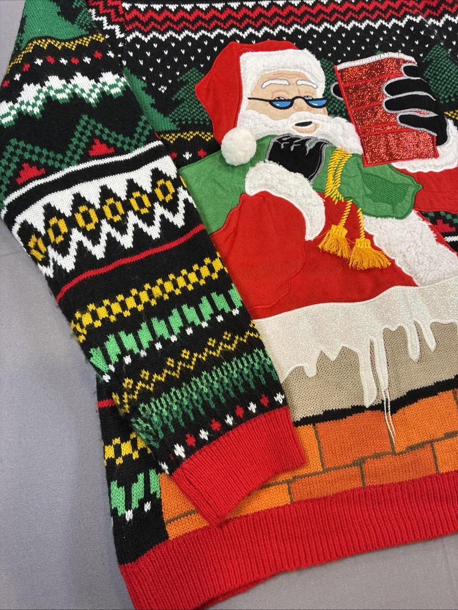 Ugly Christmas Sweater Men's Size L 42-44 Santa Claus Beer Red Solo Cup Chimney View 5