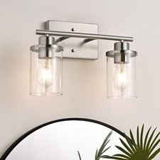 Brushed Nickel Wall Sconce 2 Light Clear Glass Vanity Light for Bathroom