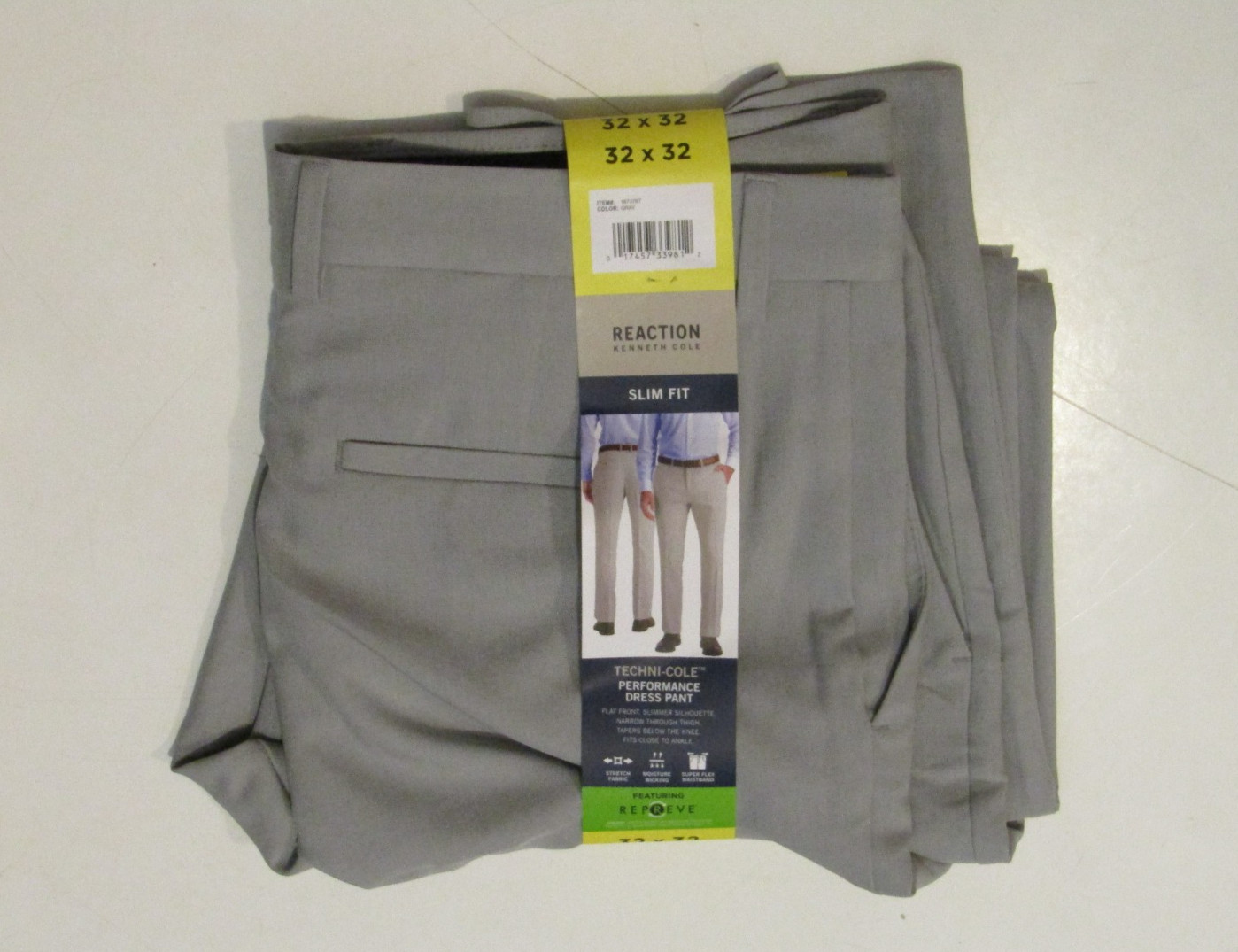 NWT Mens KENNETH COLE Slim Fit Techni-Cole Performance Pants Lt Gray 32 W 32 L