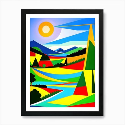 Landschaftsgemälde 1 Kunstdruck gerahmt Wandbild Poster Leinwanddruck Bild