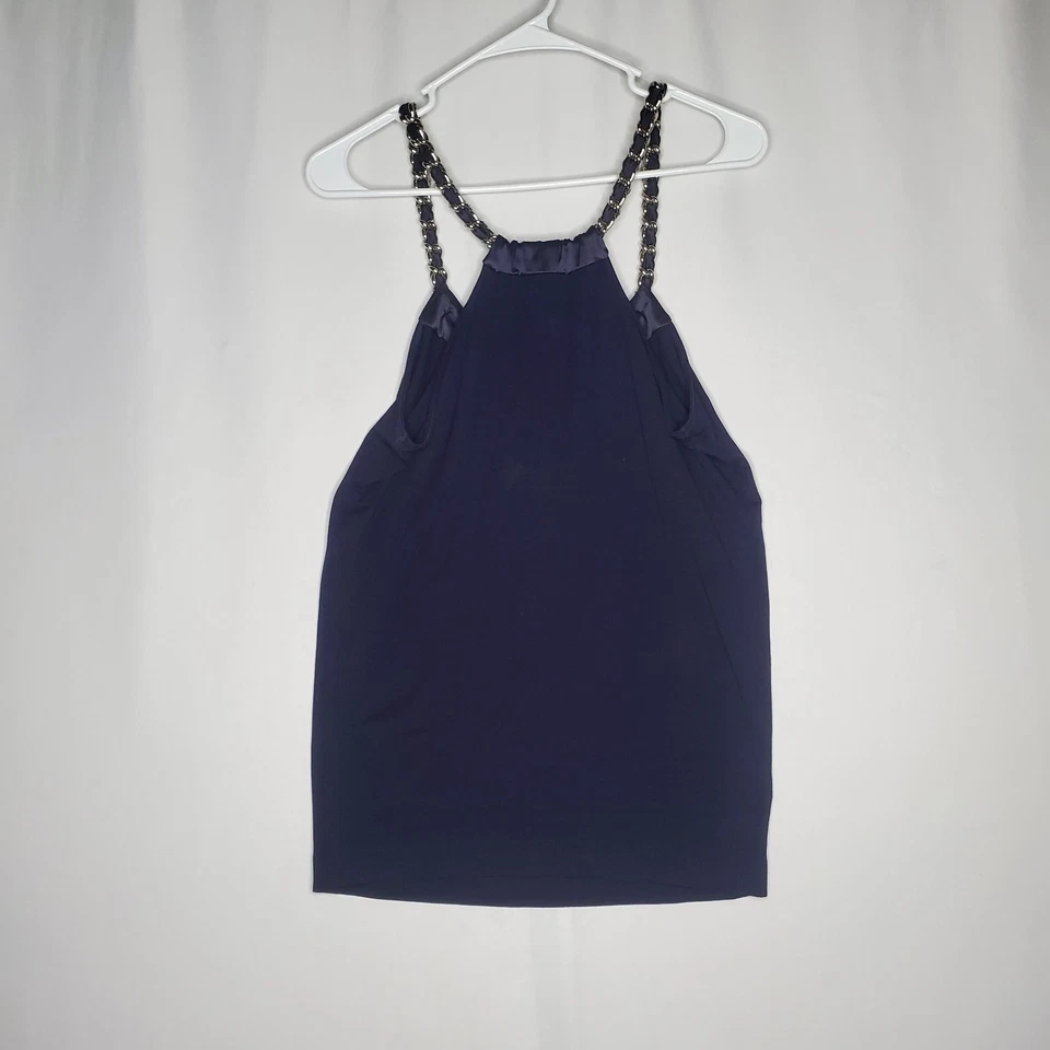 Camiseta sin mangas Tufi Duek con tiras cadena herrajes para mujer XS azul cinta satinada diseñador Y2K Foto 2 de 4