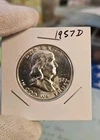 1957 D Franklin Uncirculated Half Dollar. High Grade Possible FBL . Free Ship.!!