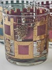 Vintage MCM Rocks Glass Set 7 Metallic Gold Checker Crest Tumblers Barware — photo 2