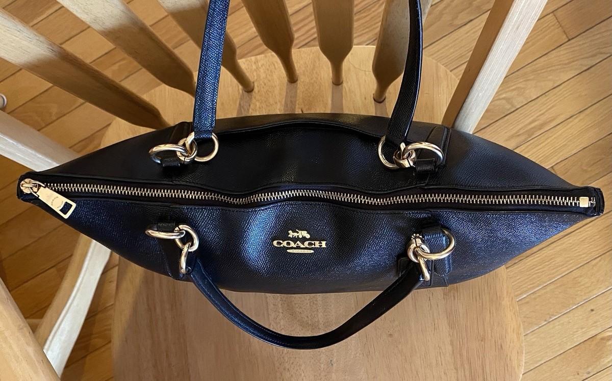 Coach F57526 Ava In Black Crossgrain Leather/Gold Large Tote