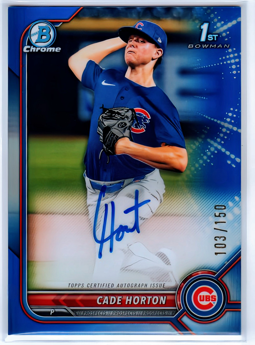 2022 Bowman Chrome Draft Autograph Blue Refractor Cade Horton 1st Bowman /150