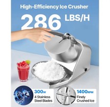 Commercial Ice Crusher 286 Lbs/H Electric Snow Cone Maker Shaved Ice