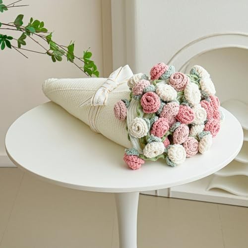 , Handmade Knitted Blanket With Rose Flow...