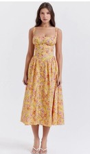 House of CB Tatiana Butter Print Midi Lace Up Sundress Size Small AU 8 US 4
