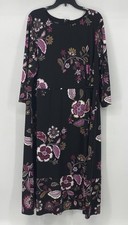 Talbot’s Black/Pink Floral Dress 3/4 Sleeves Midi Size 20W NWT
