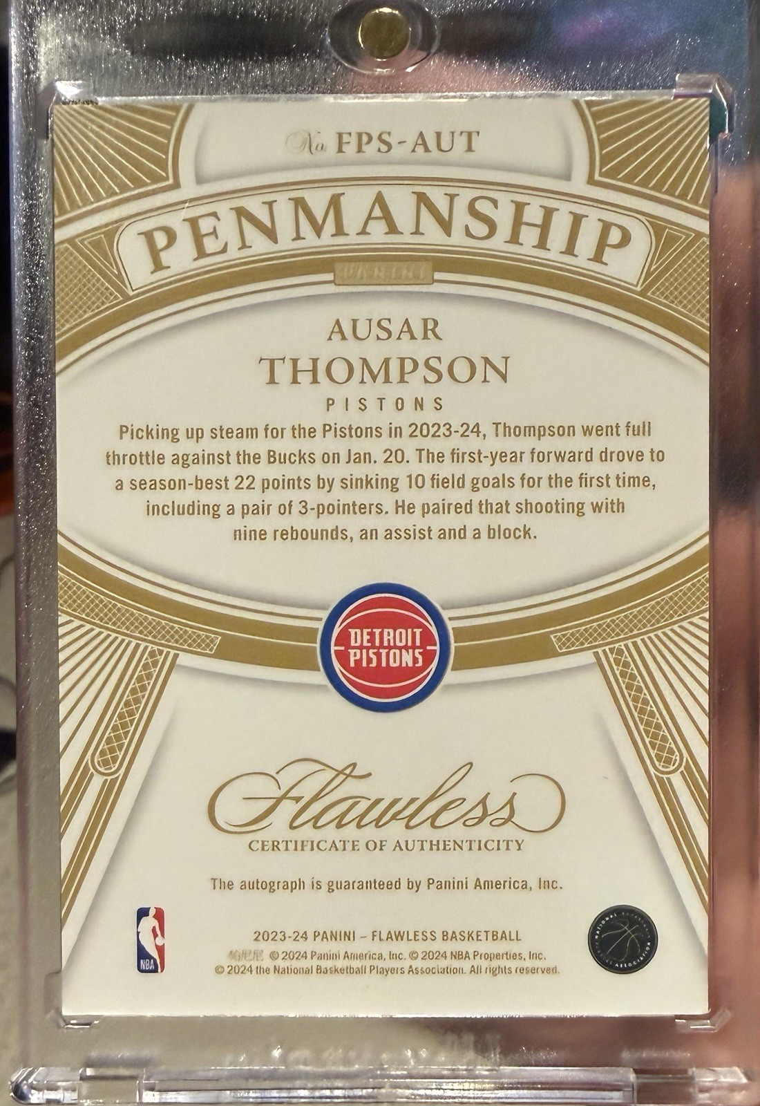 Ausar Thompson 2023-24 Panini Flawless Penmanship Ruby Auto /15 MINT! Pistons view 6