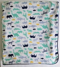 Carters Safari Baby Blanket Zebra Elephant Giraffe White Sherpa Navy Aqua