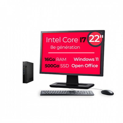 Mini PC I7-8700T 16Go 500Go SSD W11 Pro Wifi Bildschirm 22 '' Openoffice