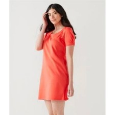 Nine West Dress Womens XS Coral Orange Short Puff Sleeve French Terry Knit Shift