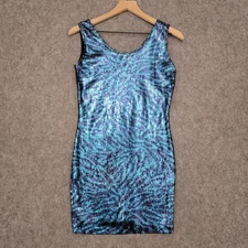 Derek Heart Couture Dress Womens Medium Blue Black Sequin Bodycon Mini