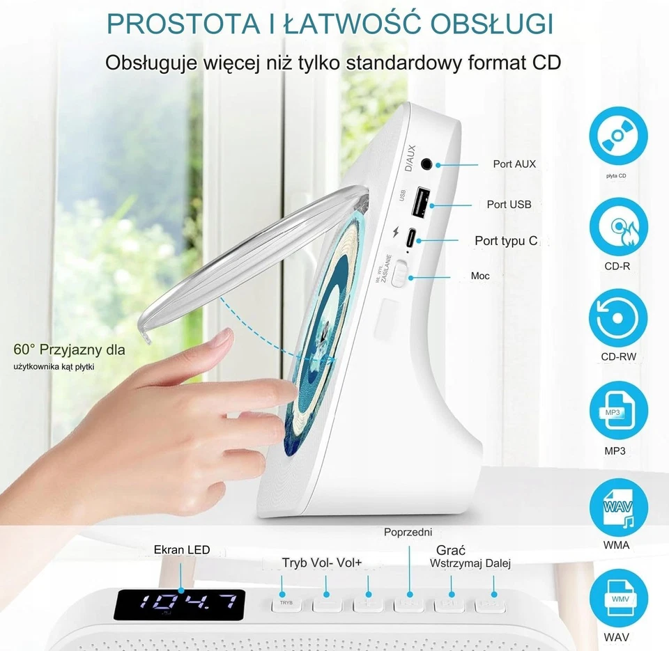 CD Player mit Bluetooth HiFi Lautsprecher Fernbedienung FM-Radio AUX/USB Tragbar - Bild 4 von 4