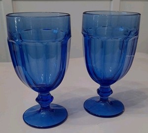 Libbey Duratuff Dusky Blue Gibraltar Goblets 6 3/4" Set of 2 , 14 Ounce