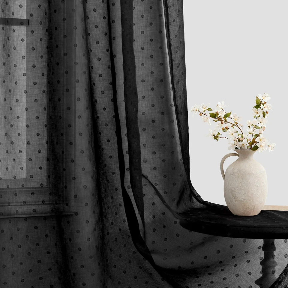 Cortinas transparentes negras lunares 84 pulgadas de largo ojal cortina estética moderna... Foto 4 de 4